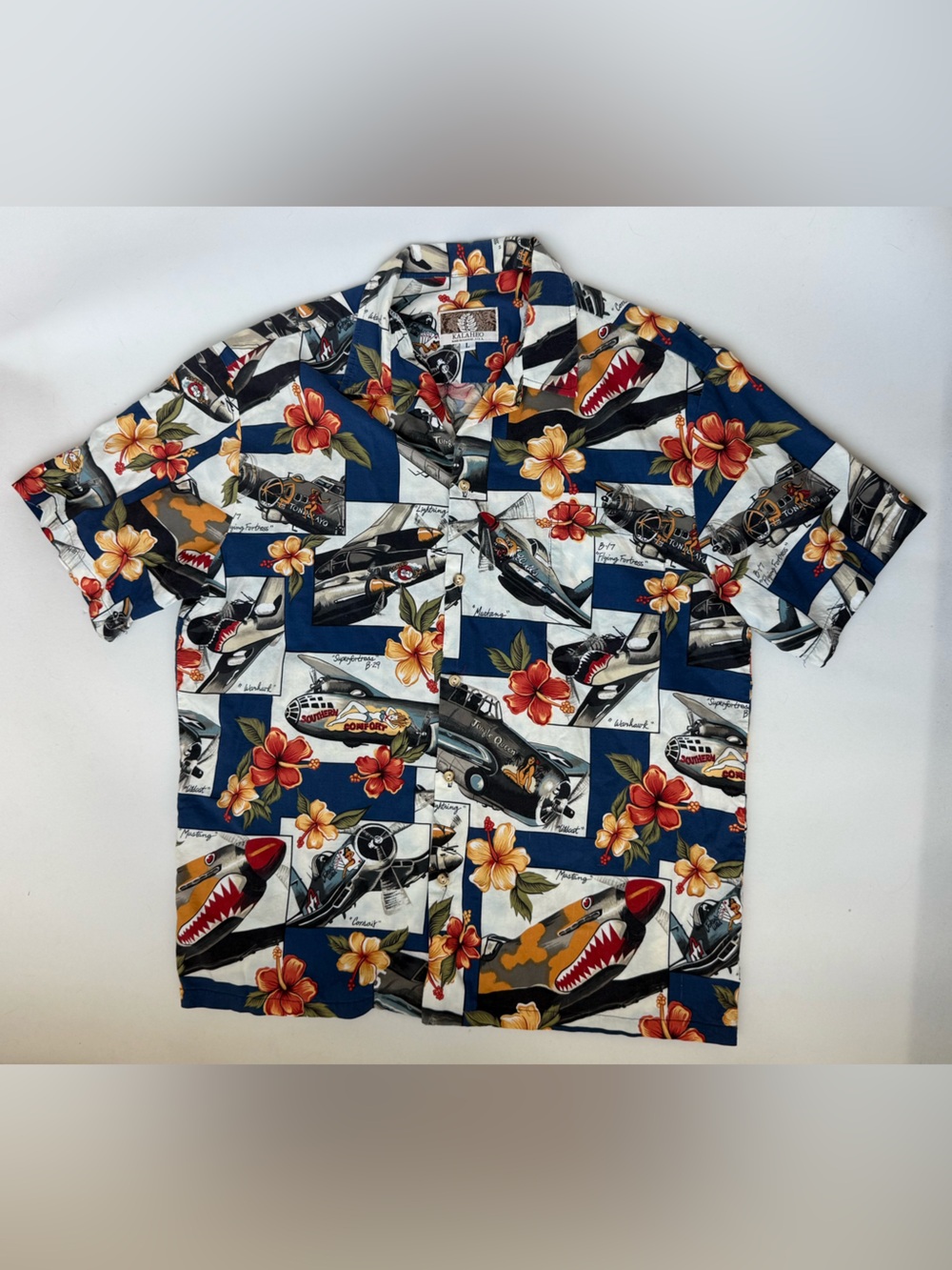 Vintage Kalaheo Hawaiian Shirt Mens L Made in Hawaii WW2 Planes Father’s Day